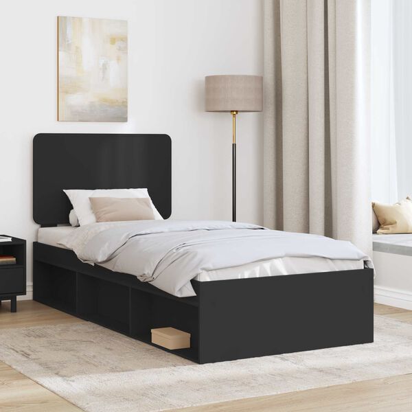 vidaXL Bed Frame with Headboard Black 100 x 200 cm Solid Pine Wood