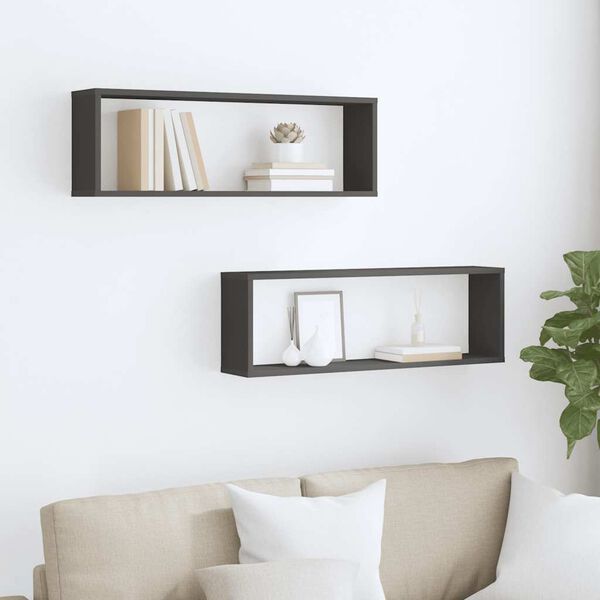vidaXL Wall Cube Shelf 2 pcs Grey 80x15x26.5 cm Engineered Wood