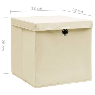 vidaXL Storage Boxes with Covers 10 pcs 28x28x28 cm Cream