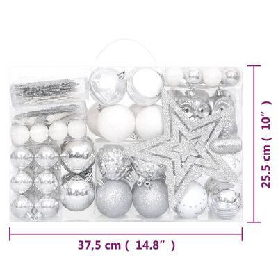 vidaXL 108 Piece Christmas Bauble Set Silver and White