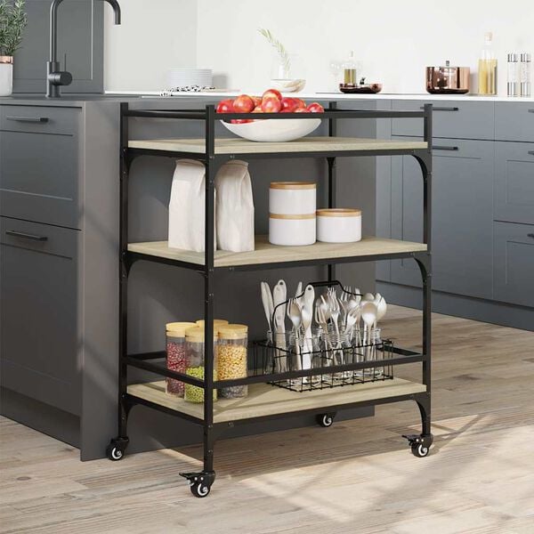 vidaXL Kitchen Trolley Sonoma Oak 65x40x86.5 cm Engineered Wood