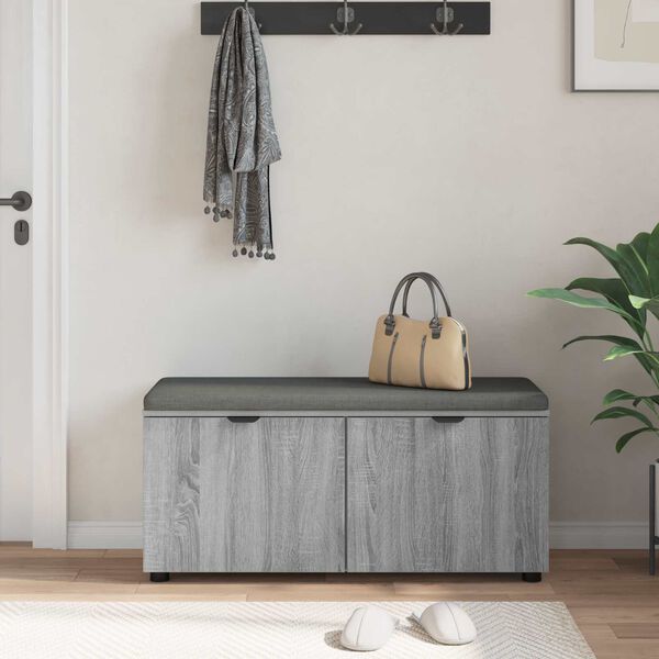 vidaXL Hall Bench with Cushion with Door Grey Sonoma 100 x 38 x 46 cm