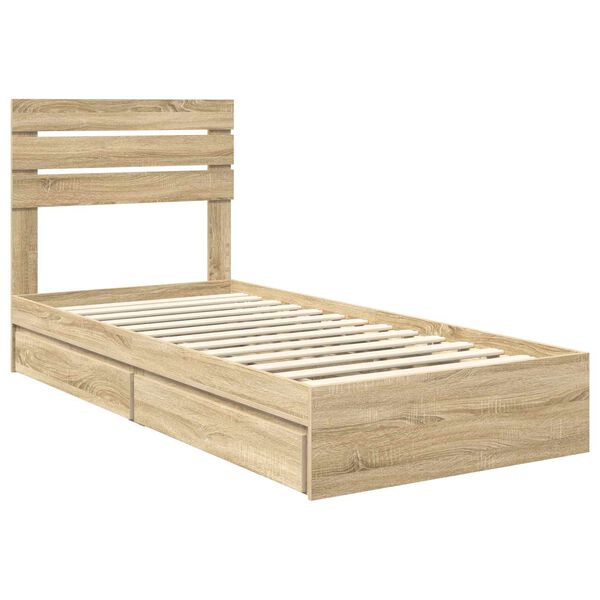 vidaXL Storage Bed with Drawer Sonoma Oak 90 x 190 cm Engineered Wood