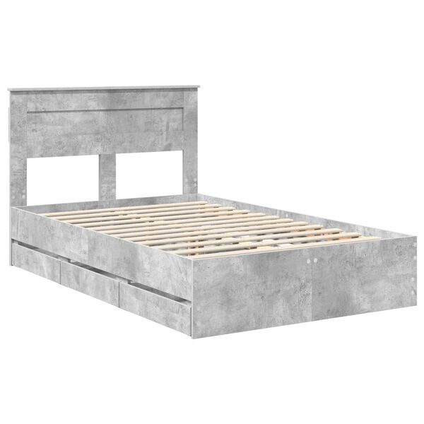 vidaXL Bed Frame with Drawer Concrete Grey 120 x 190 cm Engineer Wood