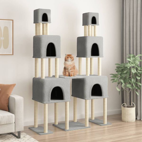 vidaXL Cat Tree with Sisal Scratching Posts Light Grey 199 cm