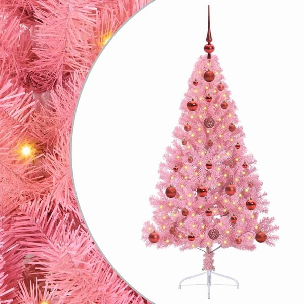 vidaXL Artificial Pre-lit Christmas Tree with 150 LEDs Pink 120 cm PVC