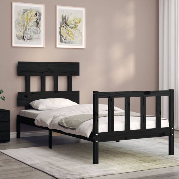 vidaXL Bed Frame without Mattress Black Small Single Solid Wood Pine