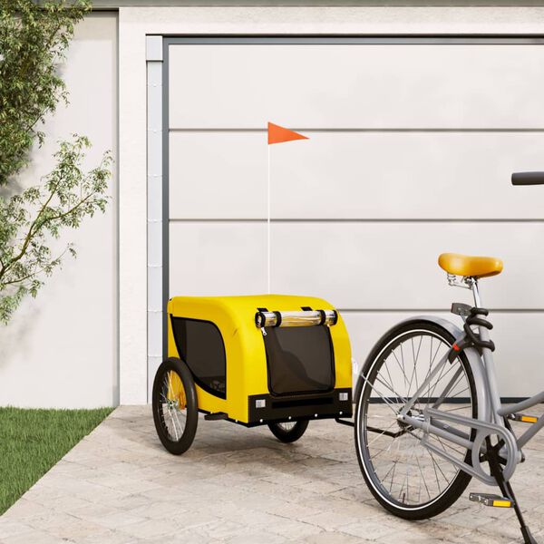vidaXL Pet Bike Trailer Yellow and Black Oxford Fabric and Iron