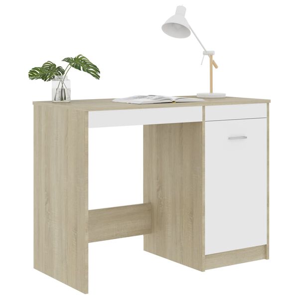 vidaXL Desk White and Sonoma Oak 100x50x76 cm Engineered Wood