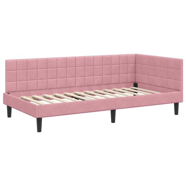 vidaXL Corner Bed Frame with Headboard Pink 100 x 200 cm Velvet