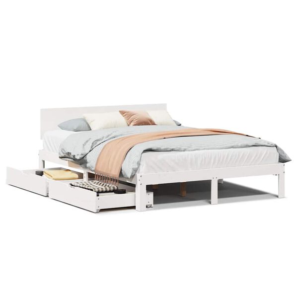vidaXL Bed Frame with Drawers without Mattress White 140x190 cm