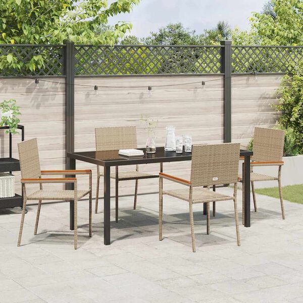 vidaXL Garden Dining Set with Cushion 5 pcs Beige Poly Rattan