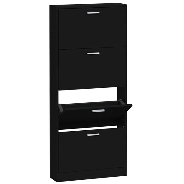 vidaXL Shoe Cabinet Black 59x17x150 cm Engineered Wood