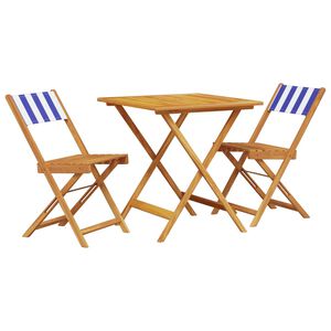 vidaXL 3 Piece Bistro Set Blue and White Fabric and Solid Wood