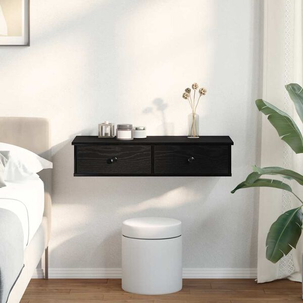 vidaXL Wall Shelf with Drawers Black 80x31x17 cm Engineered Wood