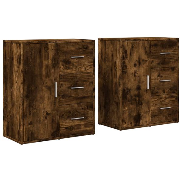 vidaXL Sideboards 2 pcs Smoked Oak 60x31x70 cm Engineered Wood