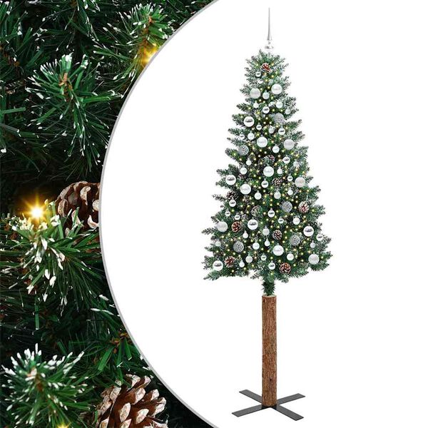 vidaXL Slim Christmas Tree Green 210 cm PVC and Solid Pine wood