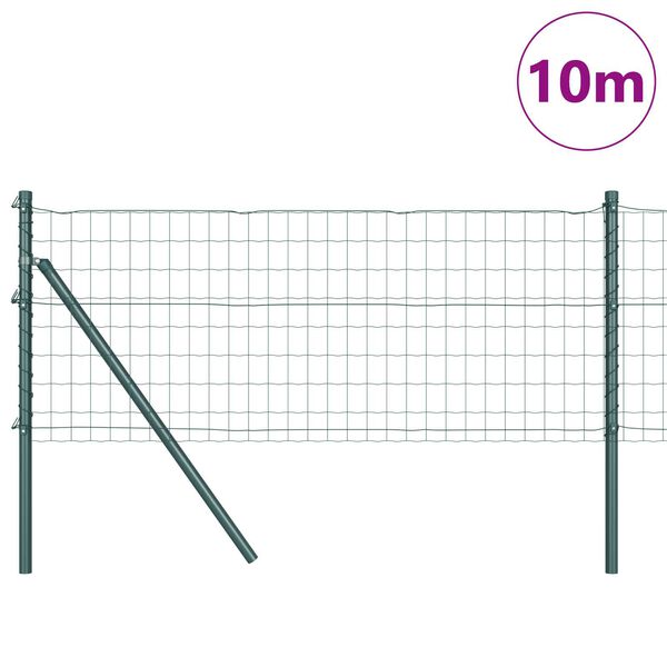 vidaXL Fence with Posts Green 0.8 x 10 m Steel