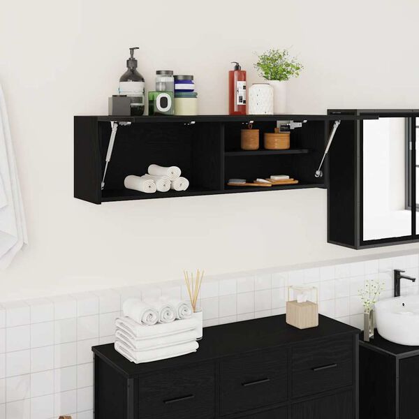 vidaXL Bathroom Wall Cabinet Black 100x25x30 cm Engineered Wood