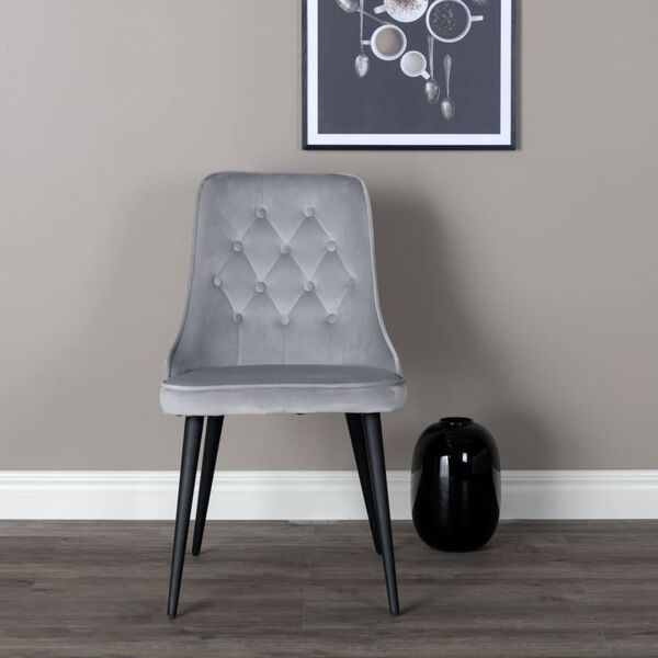 Venture Home Dining Chairs 2 pcs Velvet Deluxe Velvet Light Grey and Black