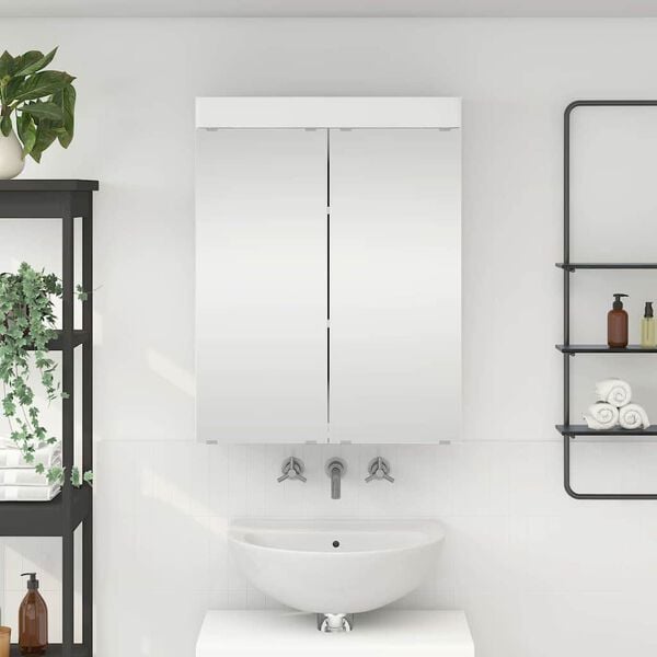 vidaXL Bathroom Mirror Cabinet with Door TULUM White 60 x 16.5 x 78 cm