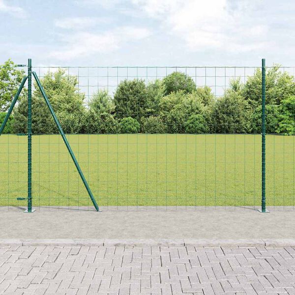 vidaXL Fence with Posts Green 1.2 x 25 m Steel