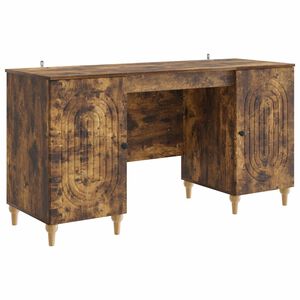 vidaXL Desk with Shelf Smoked Oak 142.5 x 50 x 75 cm Engineered Wood