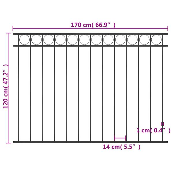 vidaXL Fence Panel Steel 1.7x1.2 m Black