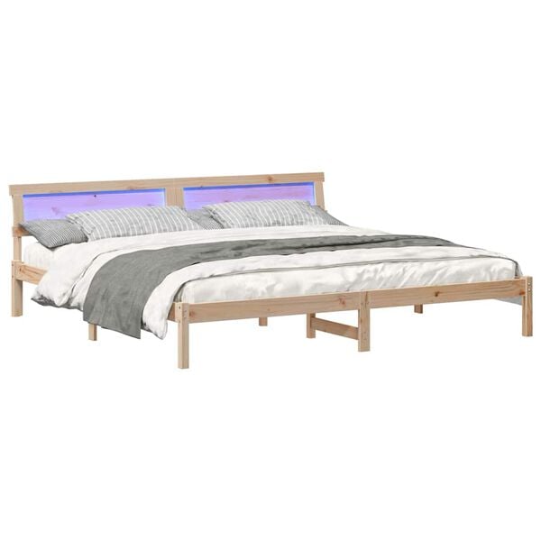 vidaXL Bed Frame with Headboard Brown 200 x 200 cm Solid pine wood