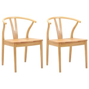 vidaXL Dining Chair 2 pcs Solid Rubber Wood Natural 54.5 x 58 x 77 cm