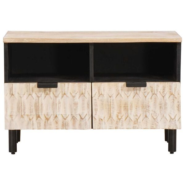 vidaXL TV Cabinet White Wash Finish 70 x 33.5 x 46 cm Solid Mango Wood