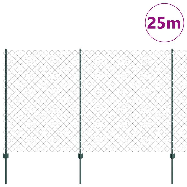 vidaXL Fence with Post Green 1.6 x 25 m Steel and PVC