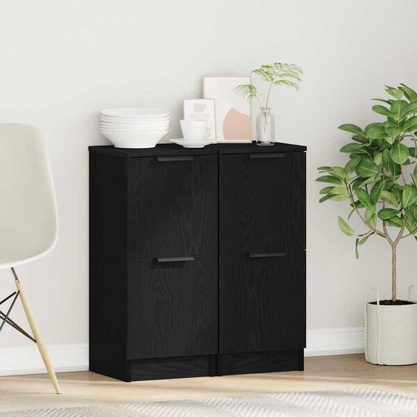 vidaXL Sideboard 2 pcs Black Oak 30 x 30 x 70 cm Engineered Wood