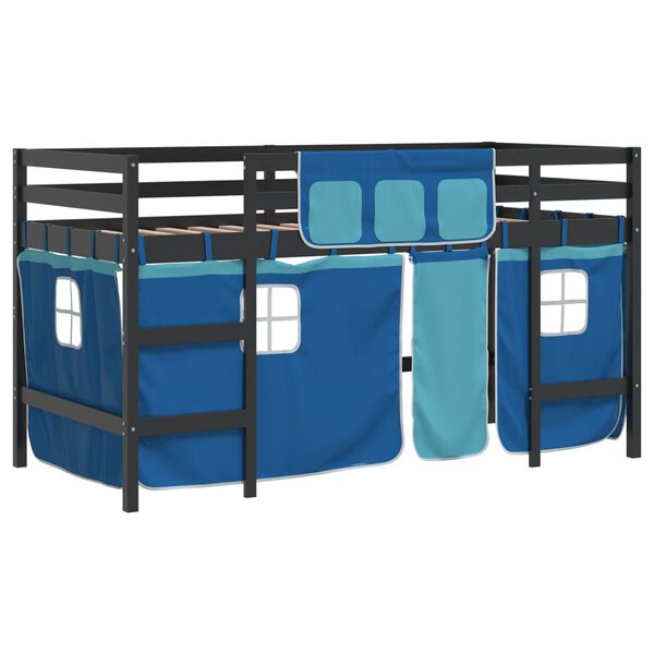 vidaXL Kids' Loft Bed with Curtains without Mattress Blue 80x200cm