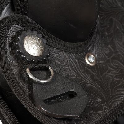 vidaXL Western Saddle. Headstall&Breast Collar Real Leather 15" Black