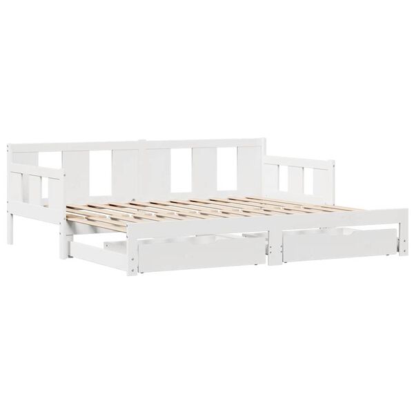 vidaXL Daybed with Trundle and Drawers without Mattress White 90x200 cm