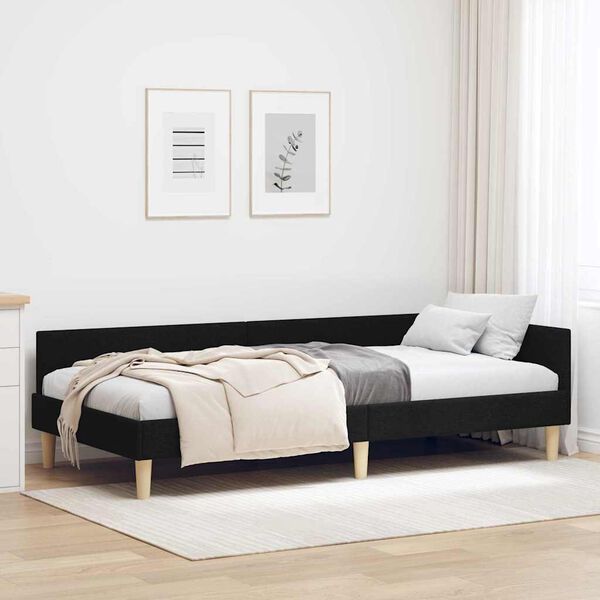 vidaXL Corner Bed Frame with Headboard Black 90 x 190 cm Fabric