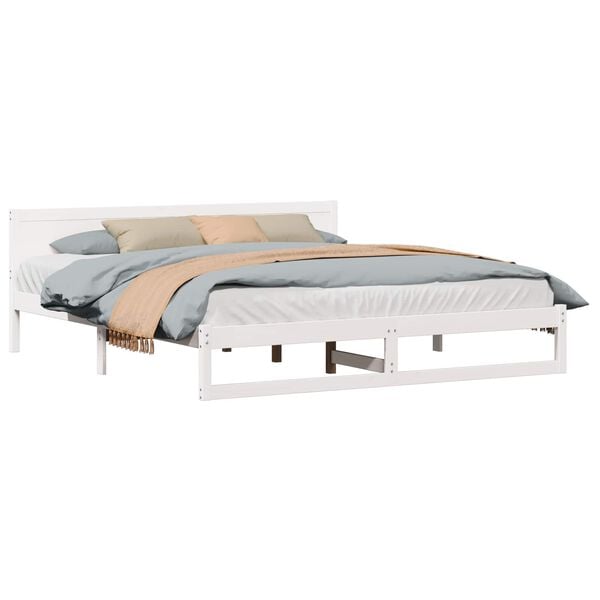 vidaXL Bed Frame with Headboard White 200 x 200 cm Solid Pine Wood