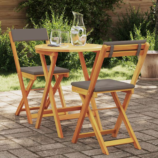 vidaXL Garden Bistro Set with Cushion 3 pcs Brown Solid acacia wood