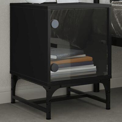 vidaXL Bedside Cabinet with Glass Door Black 35x37x50 cm