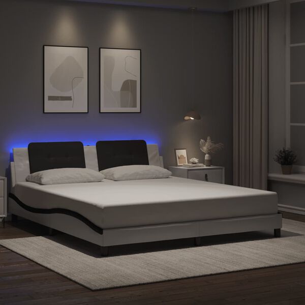 vidaXL Bed Frame with LED without Mattress "Zadar" White and Black 180x200 cm