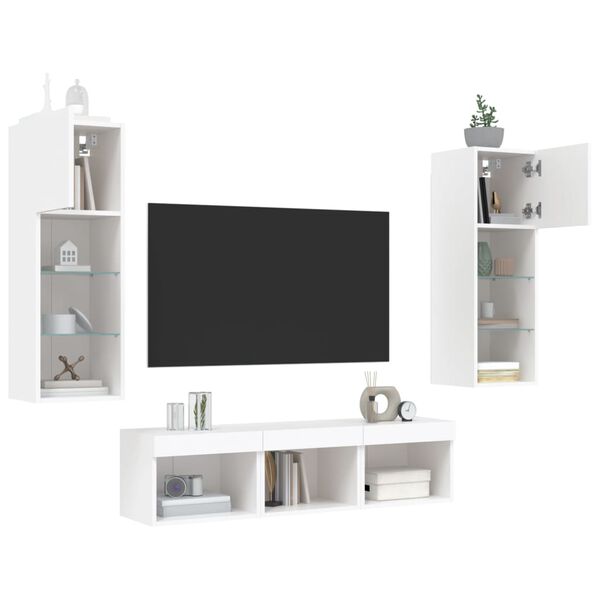 vidaXL 5 Piece TV Wall Units with LED White Engineered Wood