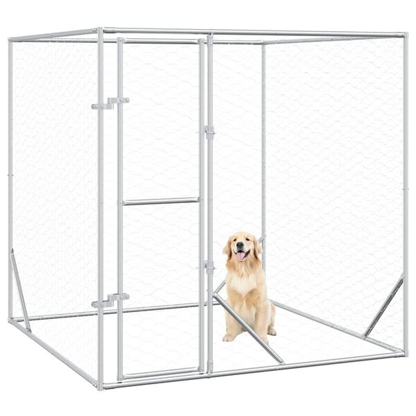 vidaXL Outdoor Dog Kennel Silver 2x2x2 m Galvanised Steel