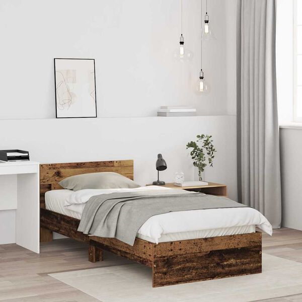 vidaXL Bed Frame with Headboard Old Wood 90 x 190 cm Engineered Wood