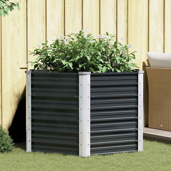 vidaXL Garden Raised Bed Anthracite 129x129x77 cm Galvanised Steel