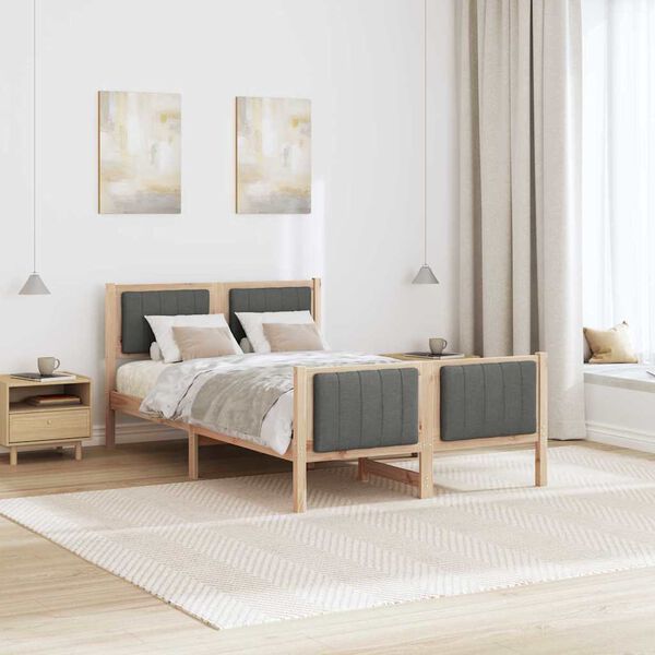 vidaXL Bed frame Brown and dark grey 120 x 190 cm Solid pine wood
