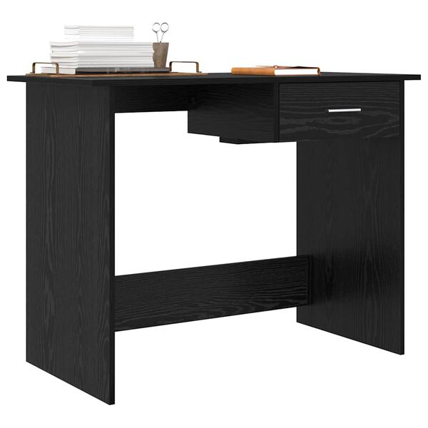 vidaXL Desk with Drawer Black Oak 100 x 50 x 76 cm Engineered Wood