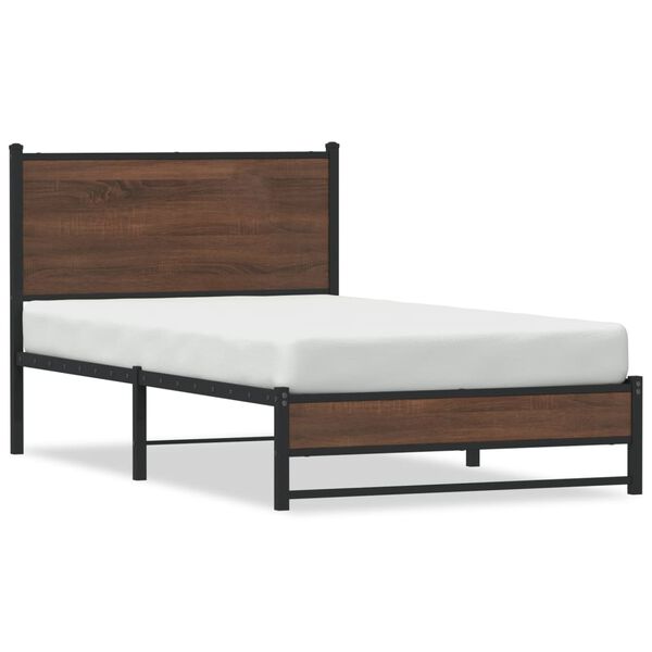 vidaXL Metal Bed Frame without Mattress Brown Oak 107x203 cm