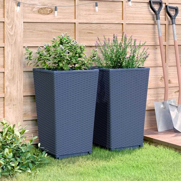 vidaXL Garden Planters 2 pcs Blue Grey 32.5x32.5x57 cm PP