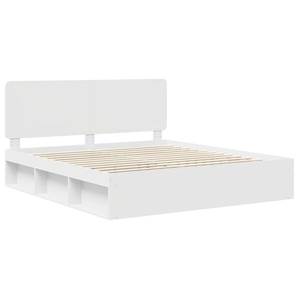 vidaXL Bed Frame with Headboard White 200 x 200 cm Solid Pine Wood